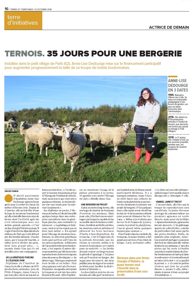article de terres et territoires : Ternois. 35 jours pour une bergerie